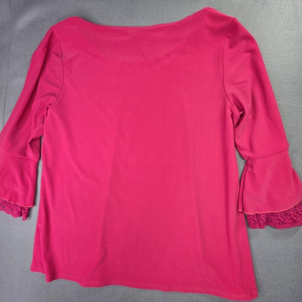 Love Scarlett Shirt Womens XL Pink Bell Sleeve Lace Trim Stretch Pullover Top - Picture 5 of 11